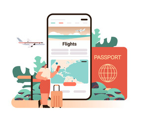 woman looking for available cheapest tickets via mobile app online booking searching for flight service concept