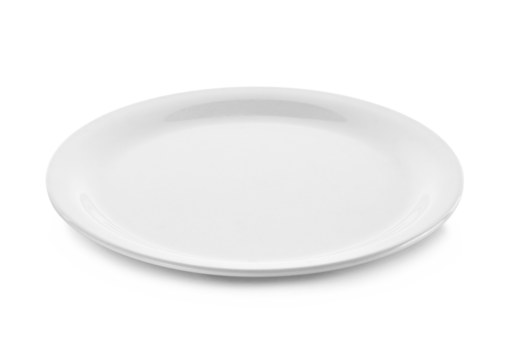 Empty white plate isolated on transparent background. PNG