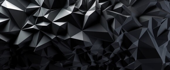 3d render, abstract black crystal background, faceted texture, macro panorama, wide panoramic polygonal wallpaper, Generative AI - obrazy, fototapety, plakaty