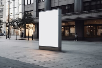 Clean and modern mockup, blank vertical outdoor billboard on city street Generative AI - obrazy, fototapety, plakaty