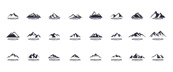 Mountain logo, Mountain expedition and rock climbing vector icons.