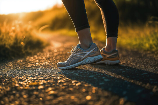 ジョギングをする女性の足元、生成AI