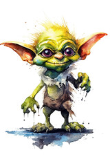 goblin nymph watercolor clipart cute isolated on white background