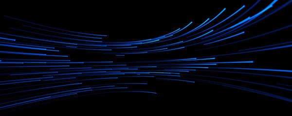 Blue Lines Trail, light glow effect on black background