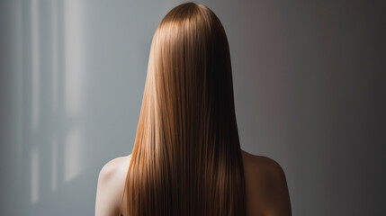 Female with straight, smooth and shiny, silky hair. Generative AI