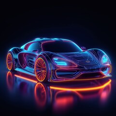 Futuristic car with neon backlight contours. AI Generative