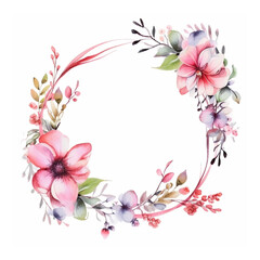 spring floral round frame watercolor