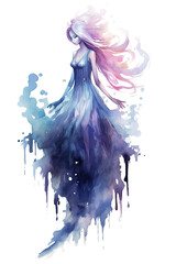 fantasy banshee watercolor clipart cute isolated on white background - obrazy, fototapety, plakaty