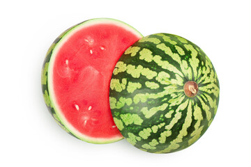 Red seedless watermelon isolated on white background. Top view. Flat lay