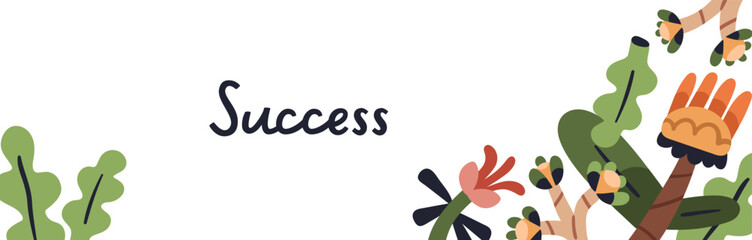 Floral nature banner design. Whimsical blooming flowers, horizontal background. Creative abstract garden blooms, blossomed fairy fantastic plants in modern freaky style. Flat vector illustration