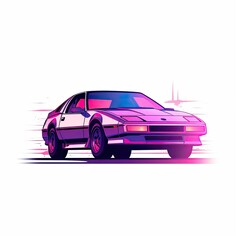 Obraz na płótnie Canvas Synthwave Cyberpunk Neon Car Illustration, Vintage Retro Car Drawing, Bold Purple and Bright Colours