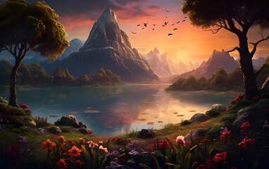 sunset in the mountains