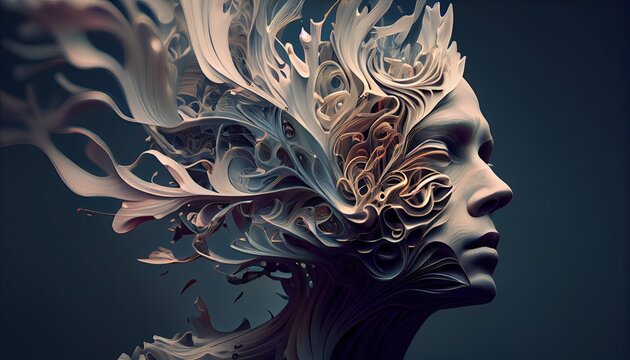 girl with exploding head, life exhaustion and headache concept