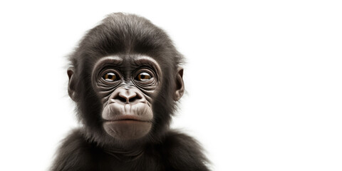 Obraz premium Cute baby gorilla isolated on a white background. Generative AI