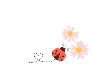 Ladybug on pink daisy flower isolated on white background vector.