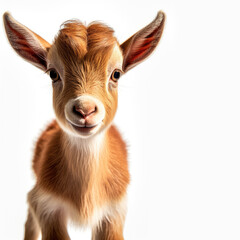 Cute baby goat isolated on a white background. Generative AI