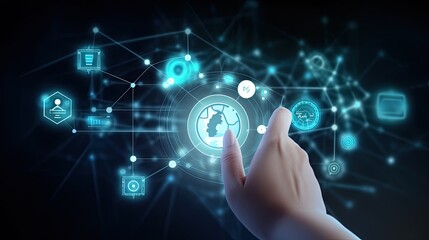 Fototapeta premium modern biology research concept with scientist hand in virtual reality Generative AI