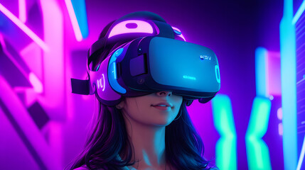 Cute girl in vr set. Generated AI