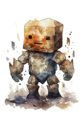golem watercolor clipart cute isolated on white background