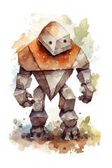 golem watercolor clipart cute isolated on white background