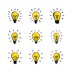 Naklejka premium set of light bulb illustration with hand drawn style