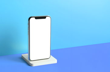 smartphone handphone phone with transparent screen cutout on bright background, PNG file. Mockup template for artwork design. Copy text space. 3D rendering
