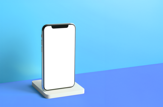 smartphone handphone phone with transparent screen cutout on bright background, PNG file. Mockup template for artwork design. Copy text space. 3D rendering
