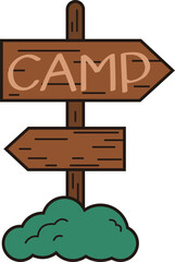 Campsite Wooden Signpost Camping Pointer  Illustration Graphic Element Art Card