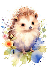 hedgehog watercolor clipart cute isolated on white background