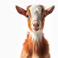 Cute baby goat isolated on a white background. Generative AI