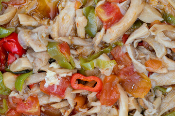 Oyster with tomato, pepper, garlic, poplar mushroom dish
