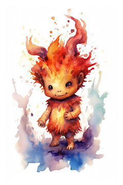 ifrit watercolor clipart cute isolated on white background