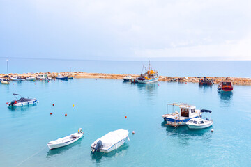 Sailboats Moored in a Lagoon . Boats at blue sea