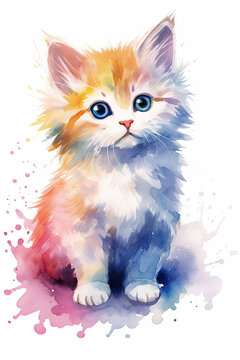 kitten cat watercolor clipart cute isolated on white background