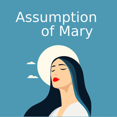 Assumption of Mary vector illustration. Virgin Mary icon vector. Assumption of Mary, August 15.  - obrazy, fototapety, plakaty