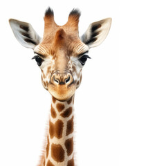 Fototapeta premium Cute baby giraffe isolated on a white background. Generative AI