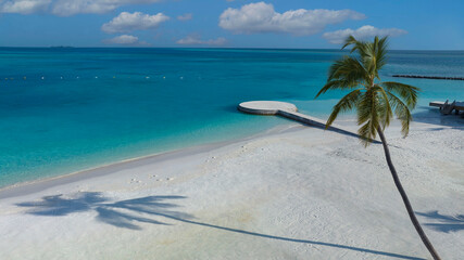 The summer tropical on the sandy beach and turquoise Tropical beach with blue sky background