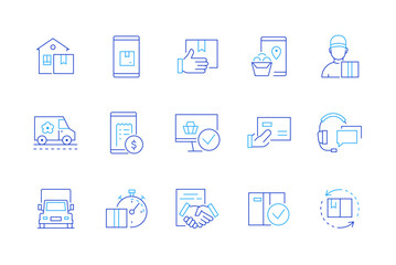 Online shopping and delivery - set of modern line design style icons