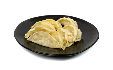 Gyoza Chinese Dumplings on Plate Isolated, Vegetable Jiaozi, Chicken Momo Pile, Asian Gyoza Group