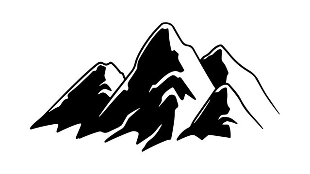 mountain icon vector, illustration silhouette peak logo, showcasing a simplified outline of a mountain, designed for isolated use on web platforms with a white background.