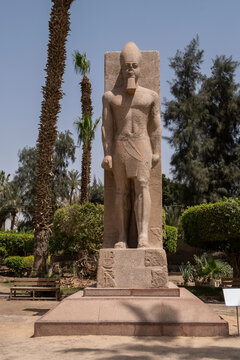 Detalle de la estatua yaciente de Rams&eacute;s II en la antigua ciudad de Menfis, Egipto. 