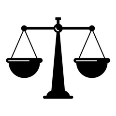 Scale icon for weighing. Symbol of justice. Black icon.