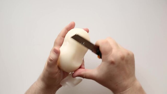 Cutting soap or paraffin in the form of soap. ASMR videos for relaxation