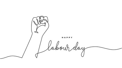 Labour day one line drawing. Hand continuous drawn celebration with arm fist.