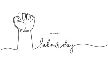 Labour day one line drawing. Hand continuous drawn celebration with arm fist.