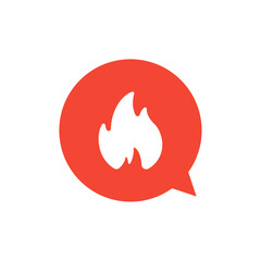 Color flat style icon collection. Vector illustration. Flame in red talk bubble symbol isolated on white background. Design element for advertisment, sale offer, news, social media