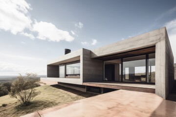 Obraz na płótnie Canvas minimalist home, with view of vast natural landscape and open skies, created with generative ai