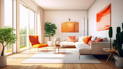 big and bright interior of modern living room. Generative Ai