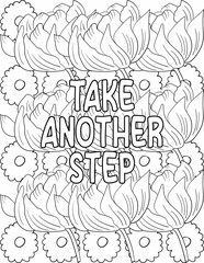 Motivational quote coloring page with a set of floral elements and inspirational positive words for adults and kids