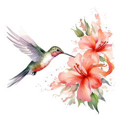 Obraz premium hummingbird and flower ai generative